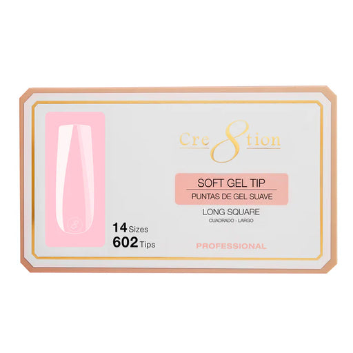 Cre8tion Soft Gel Tips - SQUARE LONG, 14 sizes, BOX (Pk: 602 pcs/box)