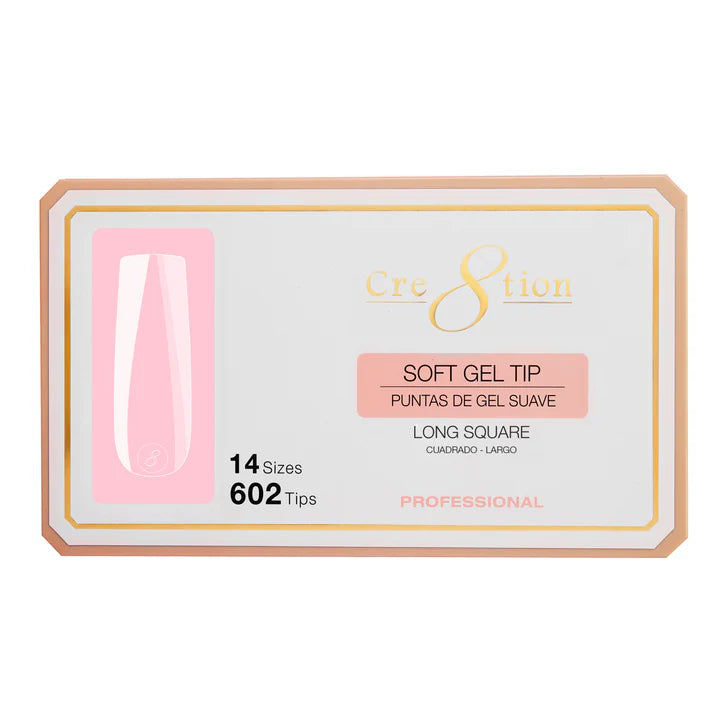Cre8tion Soft Gel Tips - SQUARE LONG, 14 sizes, BOX (Pk: 602 pcs/box)