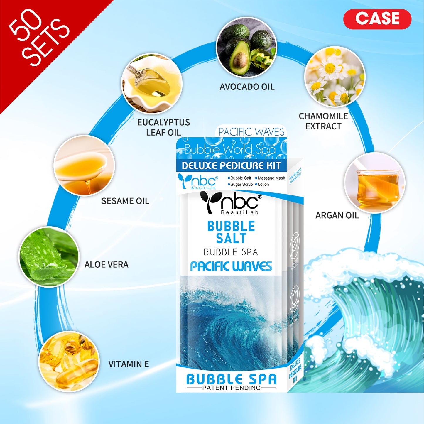 NBC Bubble Spa Pedicure Kit 4 Step NEW, CASE, PACIFIC WAVES (Pk: 50 Pcs/Case, 90 Cases/Pallet)