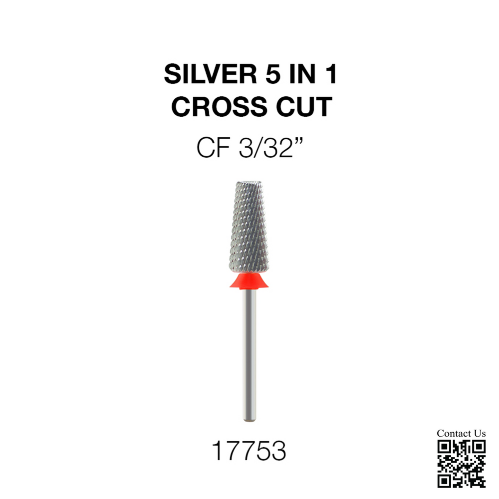 Cre8tion Silver 5 in 1 Nail Filing Bit - CF 3/32' - Cross Cut