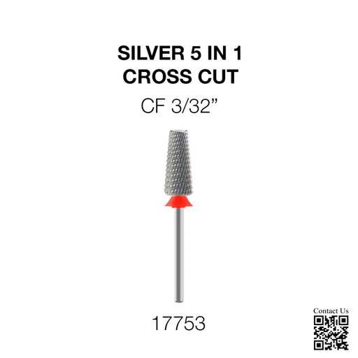 Cre8tion Silver 5 in 1 Nail Filing Bit - CF 3/32' - Cross Cut