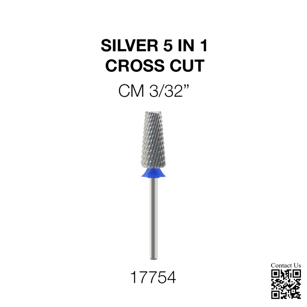 Cre8tion Silver 5 in 1 Nail Filing Bit - CM 3/32' - Cross Cut