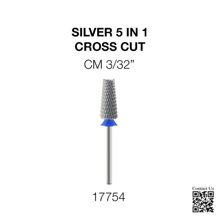 Cre8tion Silver 5 in 1 Nail Filing Bit - CM 3/32' - Cross Cut