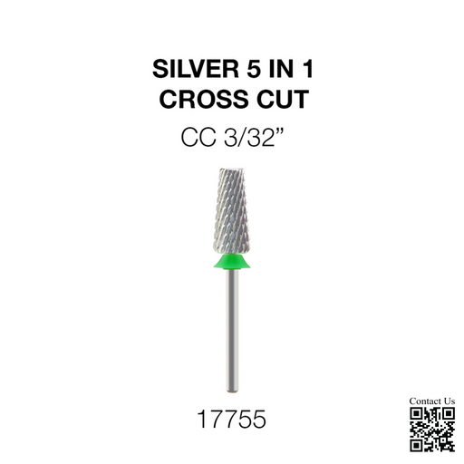 Cre8tion Silver 5 in 1 Nail Filing Bit - CC 3/32' - Cross Cut