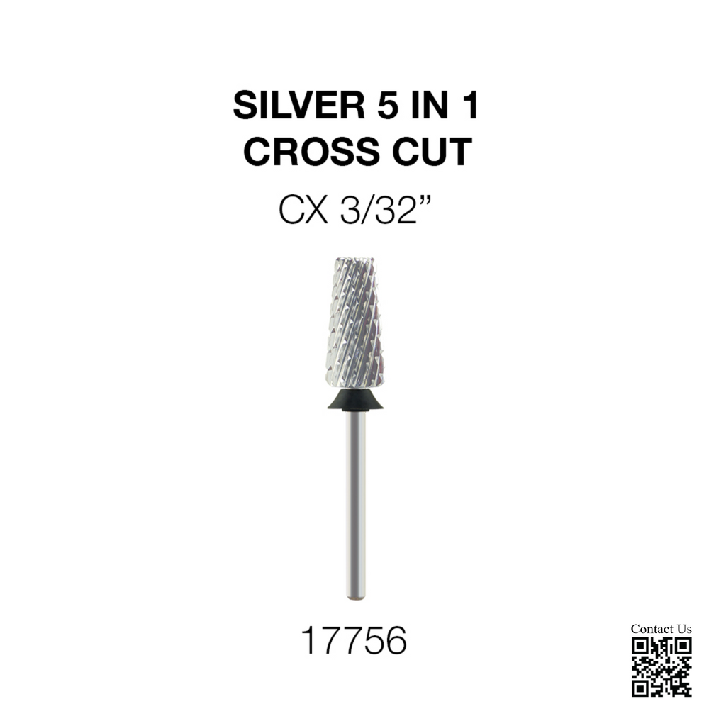 Cre8tion Silver 5 in 1 Nail Filing Bit - CX 3/32' - Cross Cut