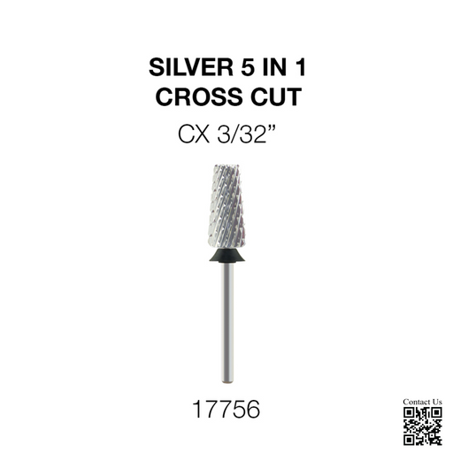 Cre8tion Silver 5 in 1 Nail Filing Bit - CX 3/32' - Cross Cut