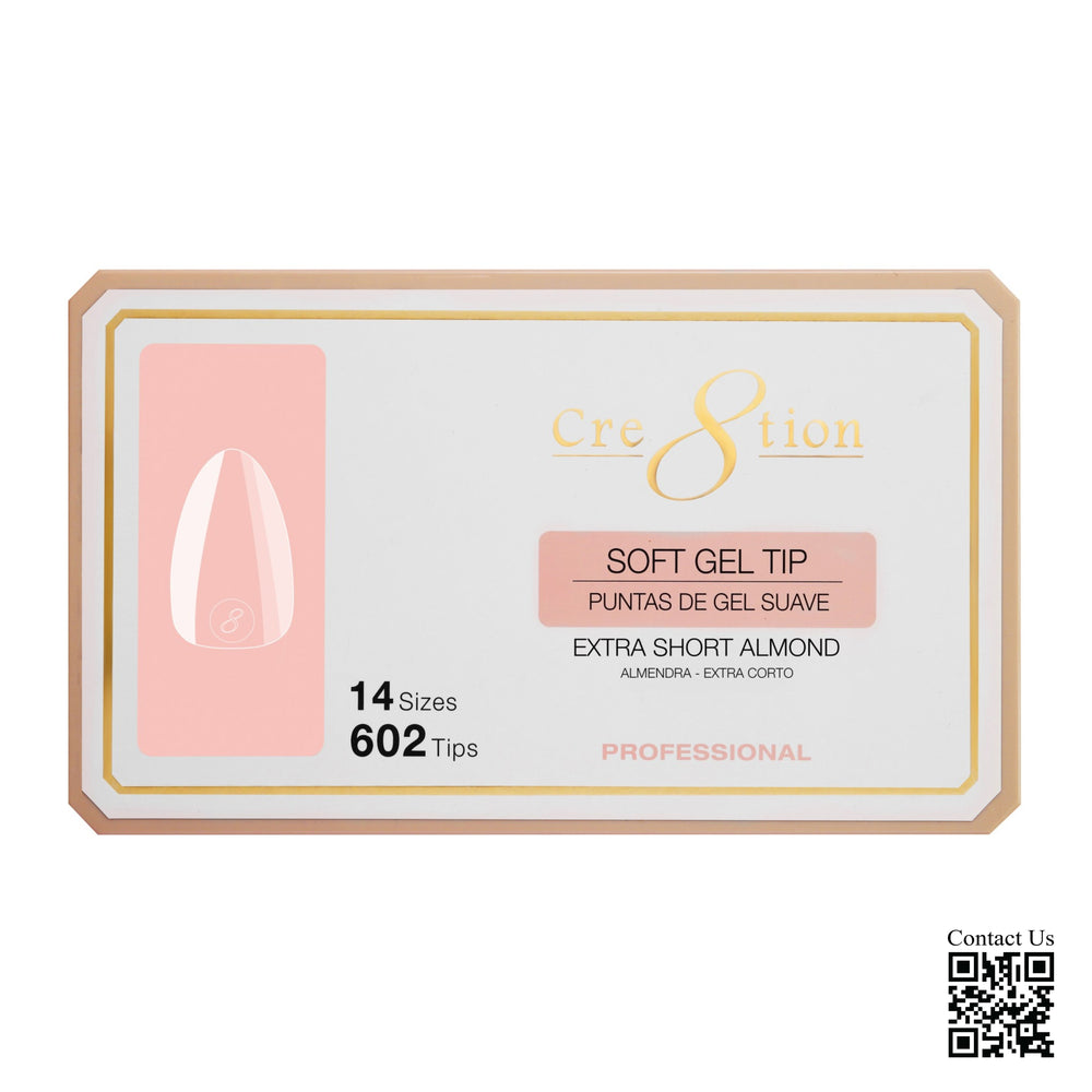 Cre8tion Soft Gel Tips - ALMOND EXTRA SHORT, 14 sizes, BOX (PK: 602 pcs/box)