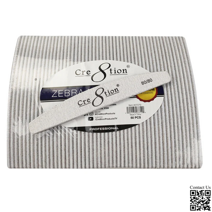 Cre8tion Premium Zebra Nail Files Harbor Bridge, Grit 80/80, CASE (Pk: 50 pcs/pack, 30 packs/case)