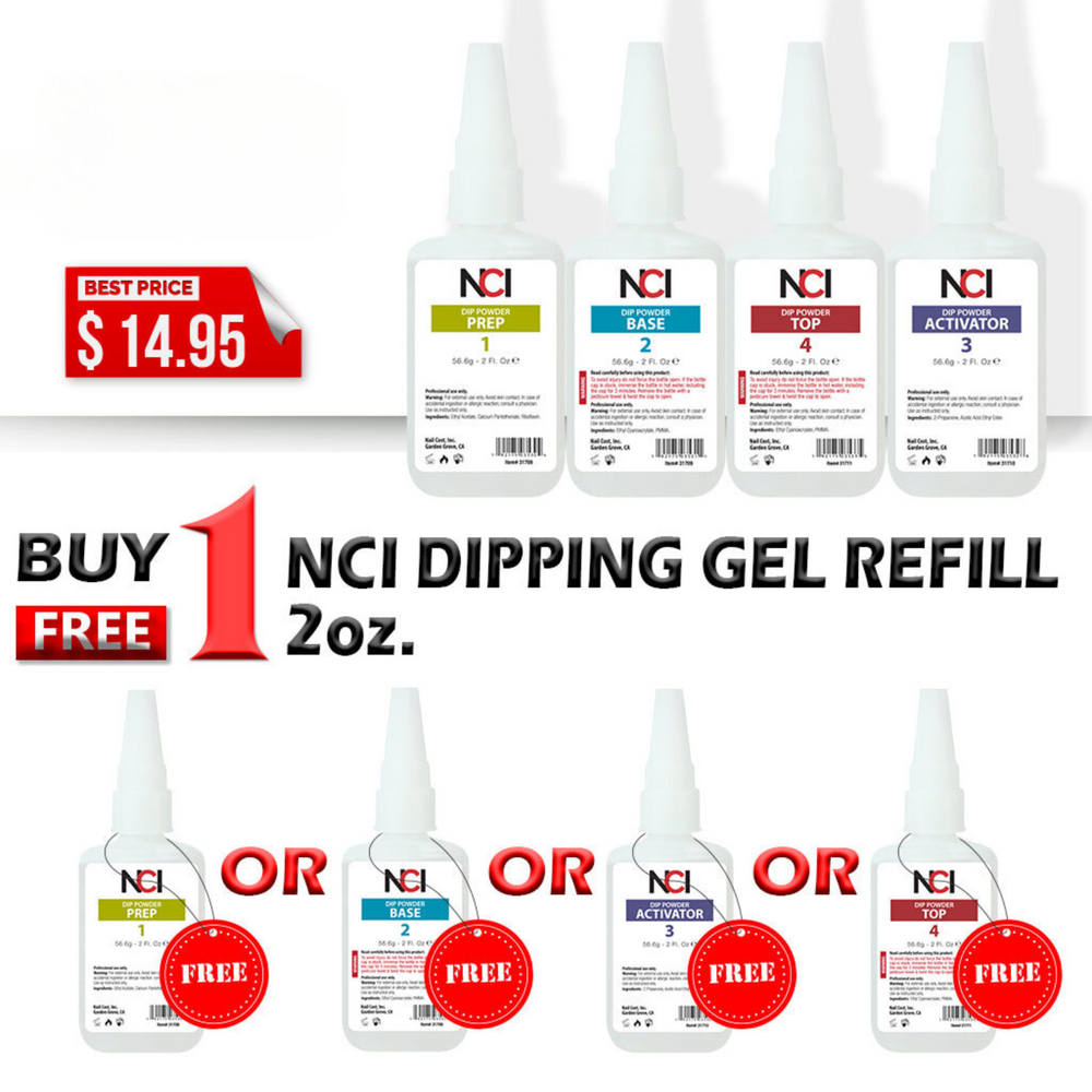 NCI Dipping Gel Refill, 2oz, Buy 1 get 1 NCI Dipping Gel Refill (ANY KIND: PREP, BASE, ACTIVATOR, TOP) 2oz FREE