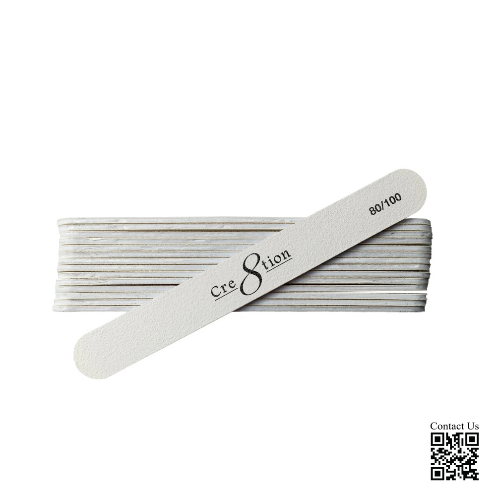 Cre8tion Disposable Mini Nail File Plastic Center White, Grit 80/100, CASE (Pk: 100 packs/case)