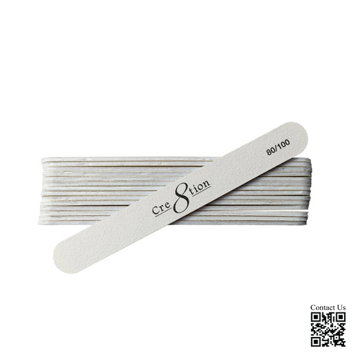 Cre8tion Disposable Mini Nail File Plastic Center White, Grit 80/100, CASE (Pk: 100 packs/case)