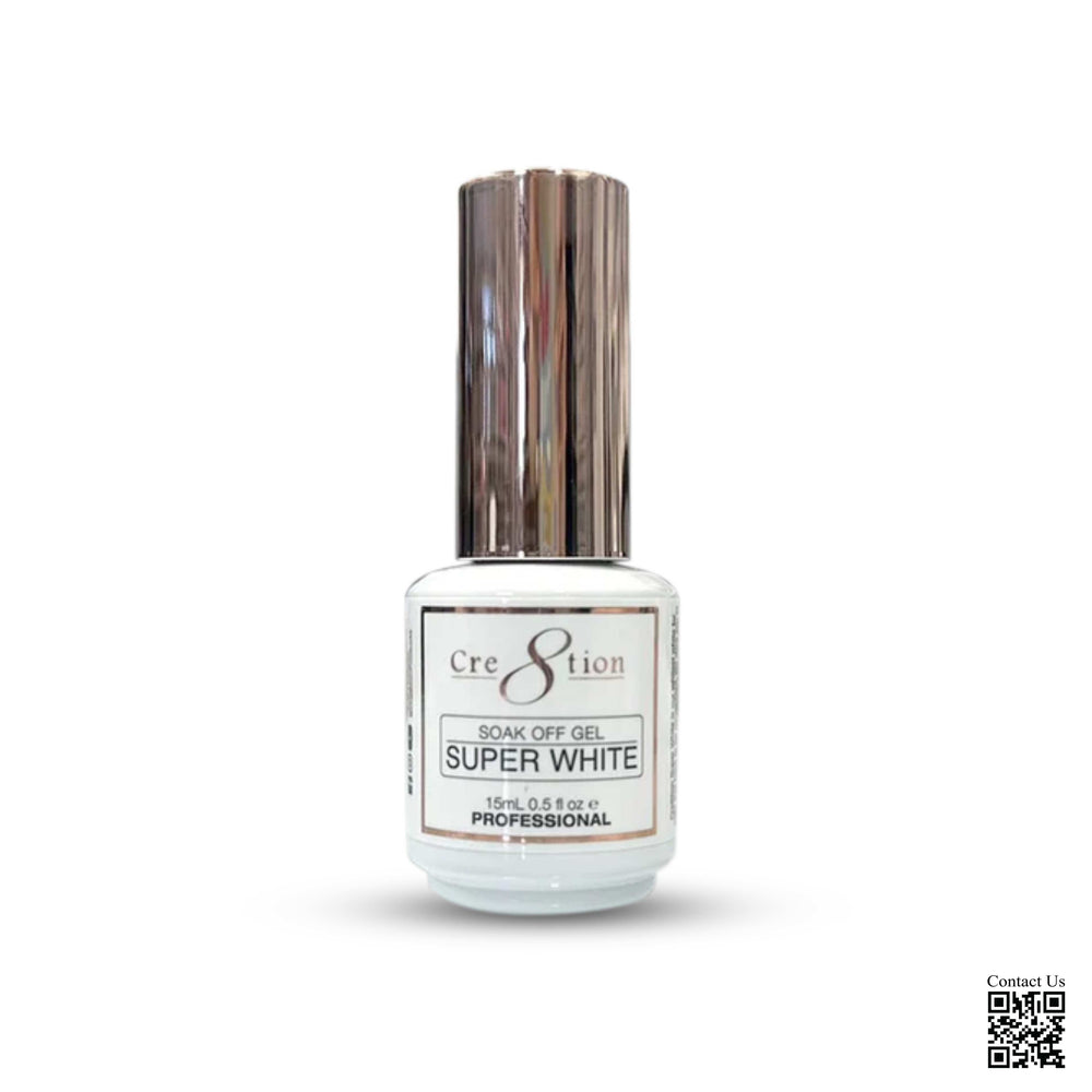 Cre8tion Gel 0.5oz - SUPER WHITE, Gold Cap (Pk: 12 pcs/box, 180 pcs/case) - SKU N09602