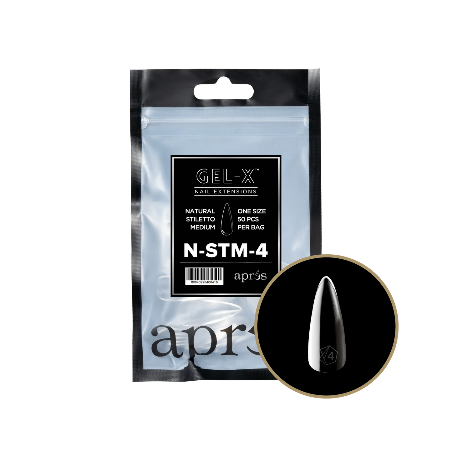 Apres Gel-X Natural STILETTO MEDIUM Refill Bags, Size #4, 98434 OK0715MD