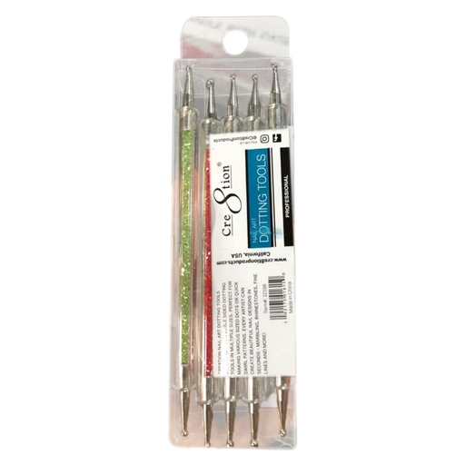 Cre8tion Nail Art Dotting Acrylic Handle Colorful Rhinestones, COLORED (Pk: 5 pcs/set)