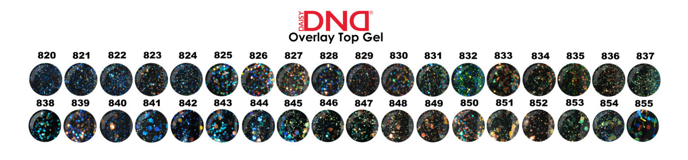 DND Gel Polish And Nail Lacquer, Overlay Top Gel Collection, Full Line Of 36 Colors (From 820 To 855), 0.6oz