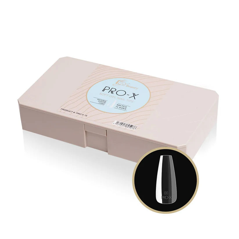 iGel PRO-X Soft Gel Nail Tips 15, Natural Coffin Long, BOX (Pk: 600 pcs/box)