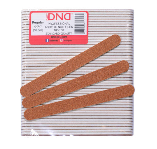 DND Acrylic Nail File, REGULAR GOLD, Grit 100/100, 50 pcs/pack OK1202LK