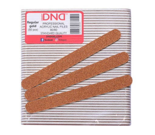 DND Acrylic Nail File, REGULAR GOLD, Grit 80/80, 50 pcs/pack OK1202LK