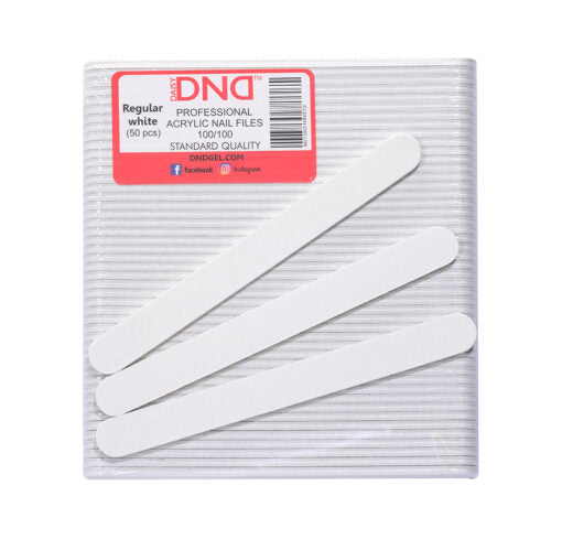 DND Acrylic Nail File, REGULAR WHITE, Grit 100/100, 50 pcs/pack OK1202LK