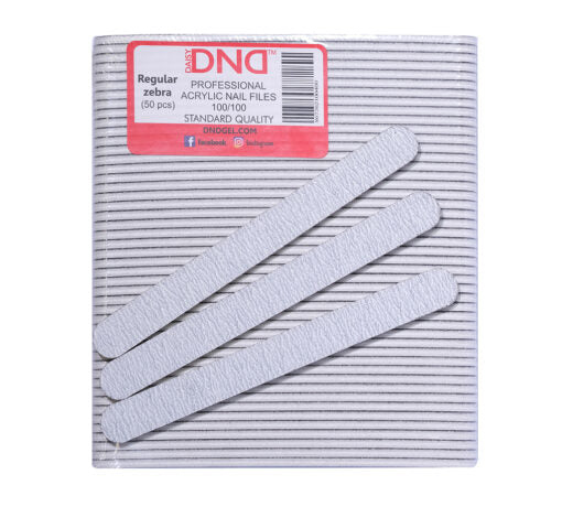 DND Acrylic Nail File, REGULAR ZEBRA, Grit 100/100, 50 pcs/pack OK1202LK