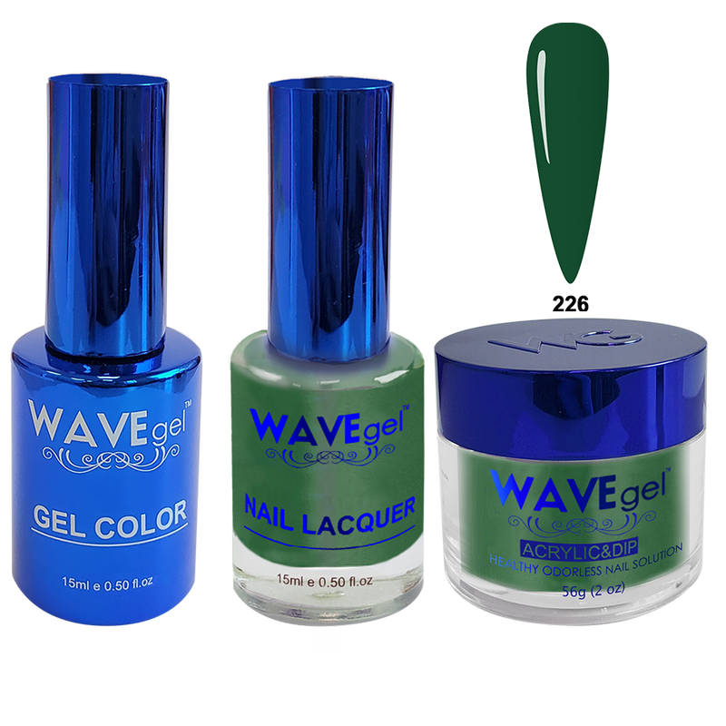 Wave Gel 4in1 Acrylic + Dip Powder + Gel Polish + Lacquer, Royal Collection, Winter Holiday, WR226, Rock Green