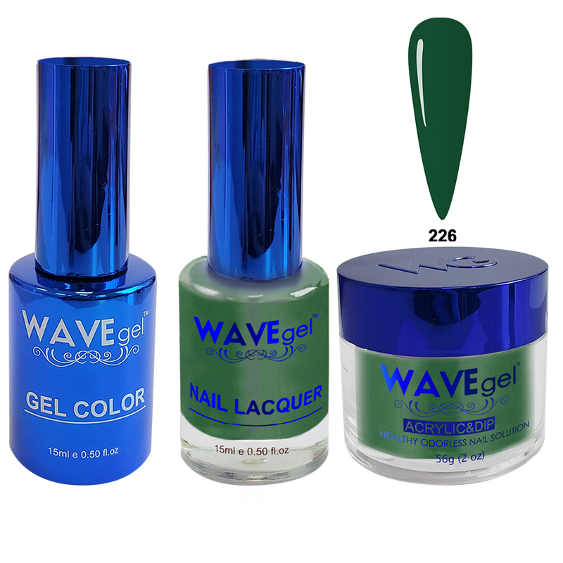 Wave Gel 4in1 Acrylic + Dip Powder + Gel Polish + Lacquer, Winter Holiday, WR226, Rock Green