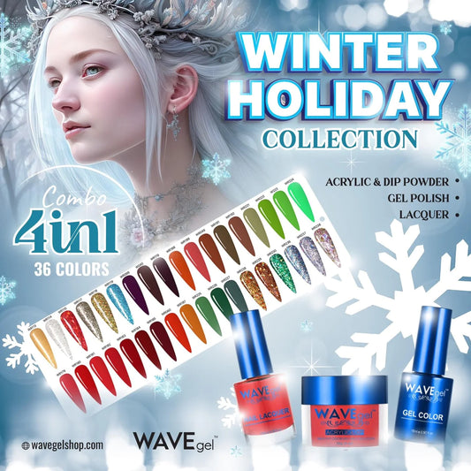 Wave Gel 4in1 Acrylic + Dip Powder + Gel Polish + Lacquer, Royal Collection, Winter Holiday, Color Chart