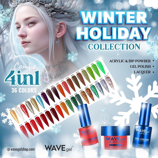 Wave Gel 4in1 Acrylic + Dip Powder + Gel Polish + Lacquer, Winter Holiday, Full Set 36 Colors