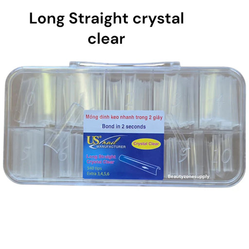 USN Long Straight Crystal Clear Nail Tip BOX (Pk: 544 pcs/box, 96 boxes/case)