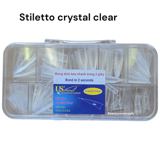 USN Stiletto Crystal Clear Nail Tip BOX (Pk: 544 pcs/box, 96 boxes/case)