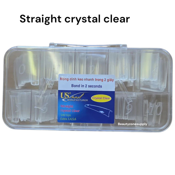 USN Straight Crystal Clear Nail Tip BOX (Pk: 544 pcs/box, 96 boxes/case)
