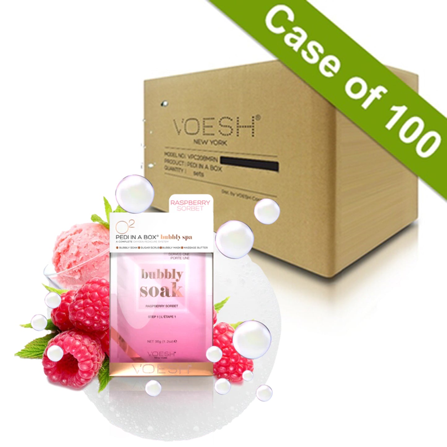 Voesh Pedi In A Box O2 Bubbly Spa, CASE, RASPBERRY SORBET, VPC307 RBS, 50 packs/case