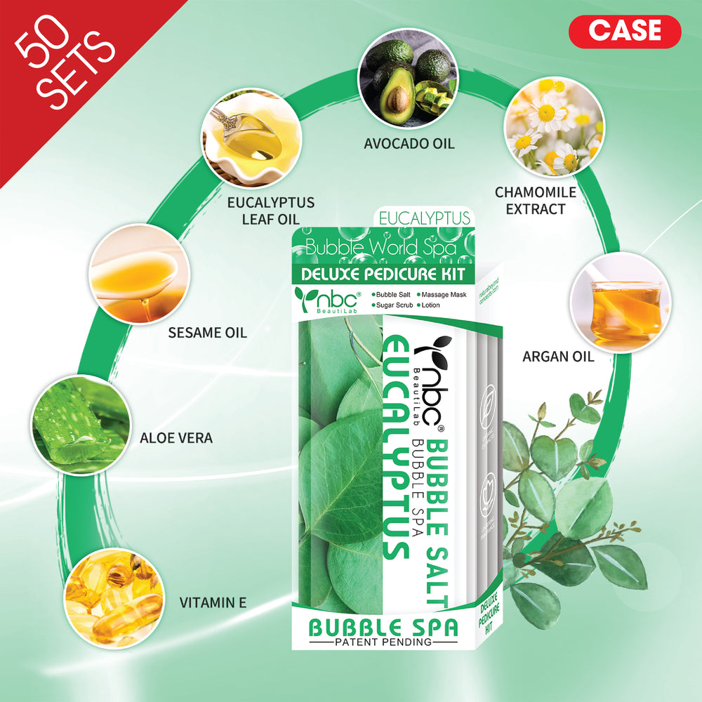 NBC BUBBLE Pedicure Kit 4 Step, CASE, FRESH EUCALYPTUS (Pk: 50 pcs/case, 90 cases/pallet)