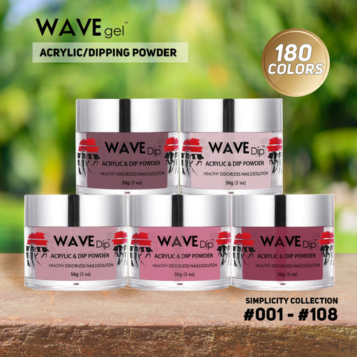 Wave Gel Acrylic/Dipping Powder, Simplicity Collection, Full Line Of 108 Colors (From 001 To 108), 2oz