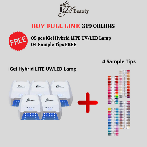 iGel 3in1 Acrylic/Dipping Powder + Gel Polish + Nail Lacquer, Dip & Dap Collection, Full Line Of 319 Colors, Buy 1 Full Line Get 05 pcs iGel Hybrid LITE UV/LED Lamp & 4 Sample Tips FREE
