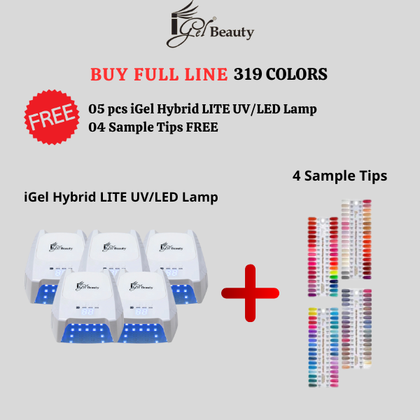 iGel 3in1 Acrylic/Dipping Powder + Gel Polish + Nail Lacquer, Dip & Dap Collection, Full Line Of 319 Colors, Buy 1 Full Line Get 05 pcs iGel Hybrid LITE UV/LED Lamp & 4 Sample Tips FREE