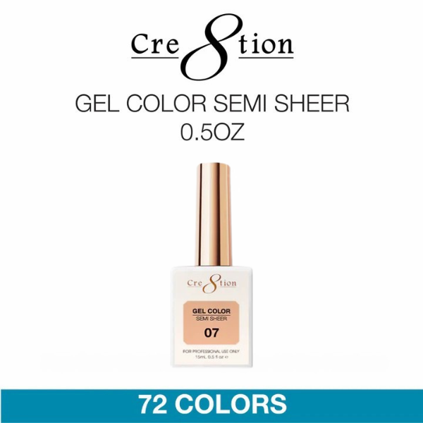 Cre8tion Gel 0.5oz - HEMA Free SEMI-SHEER (72 Colors) Collection 000