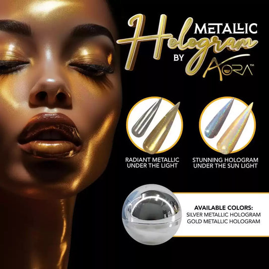 Aora Chrome Metallic Hologram Powder, Gold, 1g, 15397