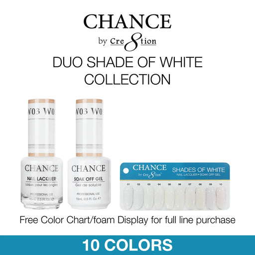 Chance Nail Lacquer And Gel Polish (by Cre8tion), Shade of White Collection, 0.5oz, Color List Note, 000