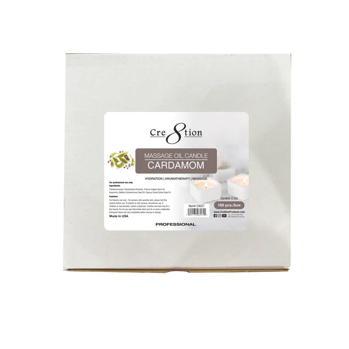 Cre8tion Massage Oil Candles 0.5oz, Cardamom BOX (Pk: 100 pcs/box)