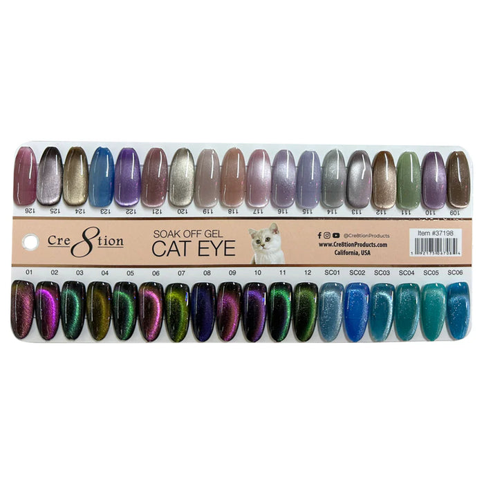 Cre8tion Mystical & Saphire Cat Eye Gel, Color Chart, 18 Colors (From 109 to 126)