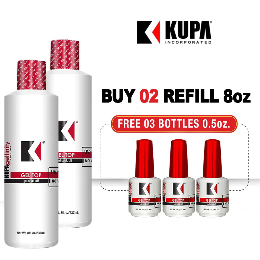 Kupa Gelfinity, Buy 2 pcs Kupa Gel Top 8oz, Get 3 pcs Kupa Top Coat Gloss No Wipe 0.5oz. FREE