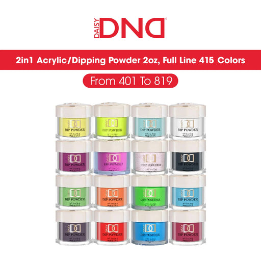 DND 2in1 Acrylic/Dipping Powder, 2oz. Full Line 415 Colors (From 401 To 819 not included 500,600,700,800)