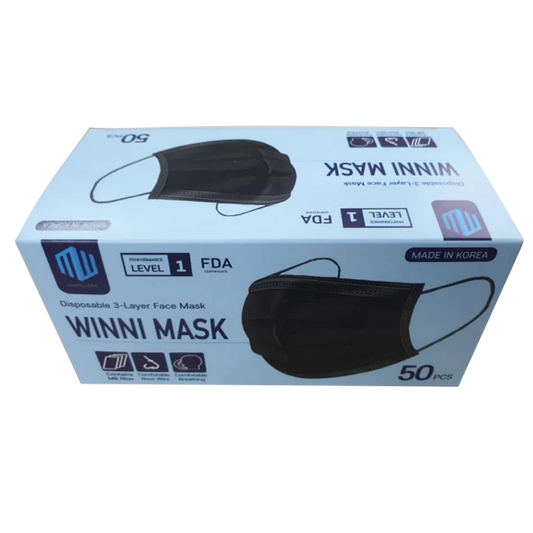 Winni Disposable Face Mask, Black, BOX