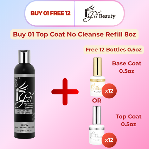 iGel No Cleanse Top Coat 8oz Refill - Buy 1 Get 12 Size 0.5oz Free