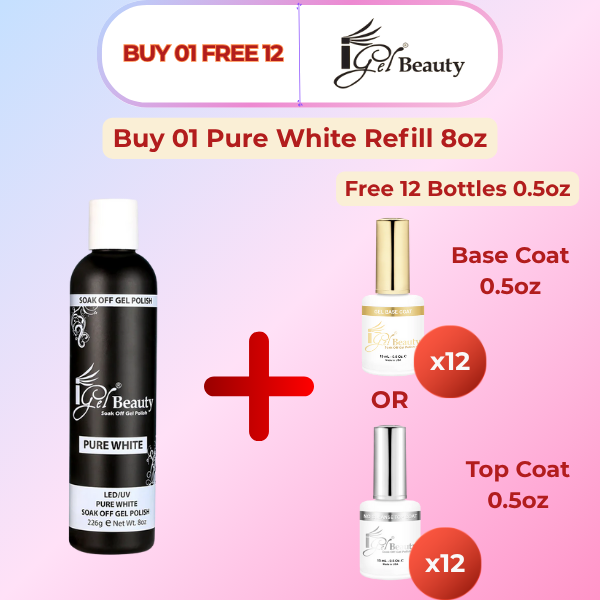 iGel Pure White 8oz Refill - Buy 1 Get 12 Size 0.5oz Free