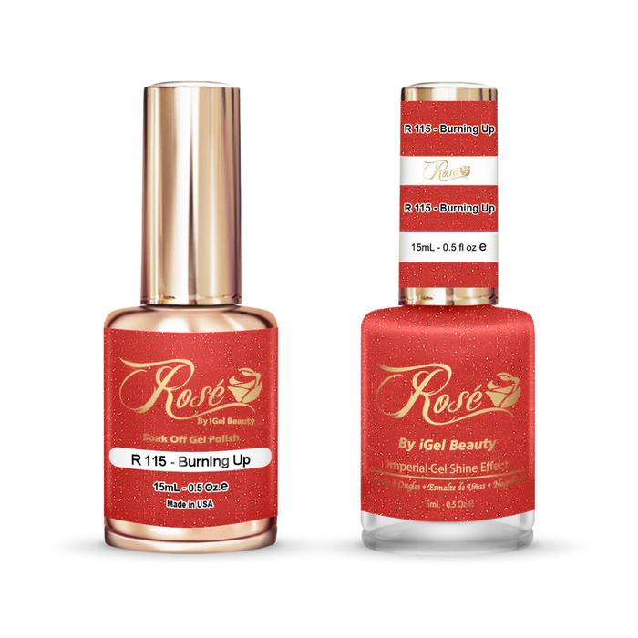 iGel 0.5oz, ROSE Collection, Gel Polish + Nail Lacquer, #115, Burning Up