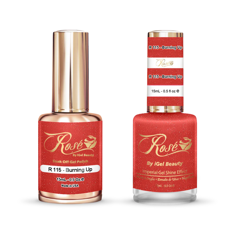 iGel 0.5oz, ROSE Collection, Gel Polish + Nail Lacquer, #115, Burning Up