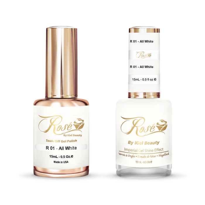 iGel 0.5oz, ROSE Collection, Gel Polish + Nail Lacquer, #001, All White