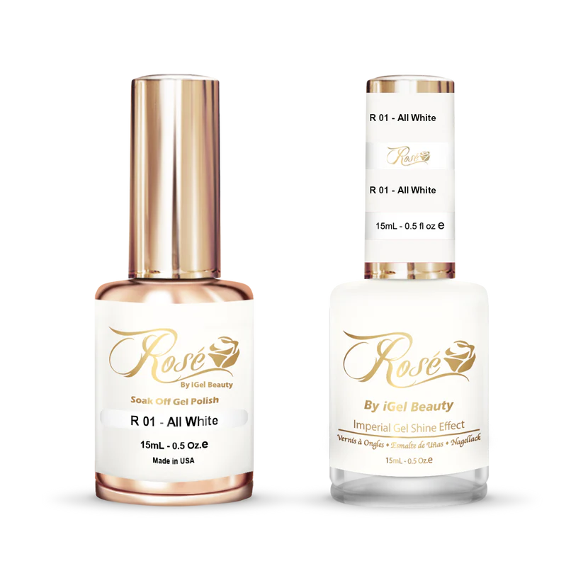 iGel 0.5oz, ROSE Collection, Gel Polish + Nail Lacquer, #001, All White